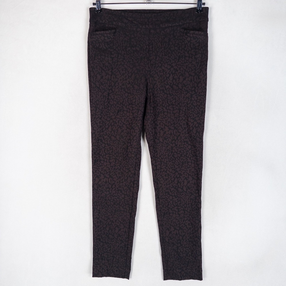 Chico's Pants 1.5R US Medium 10R Burgundy Black Leopard Print Slim Leg Stretch
